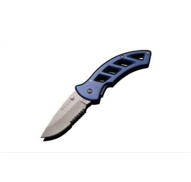巴克318 镂空刀柄半齿折刀（蓝色）